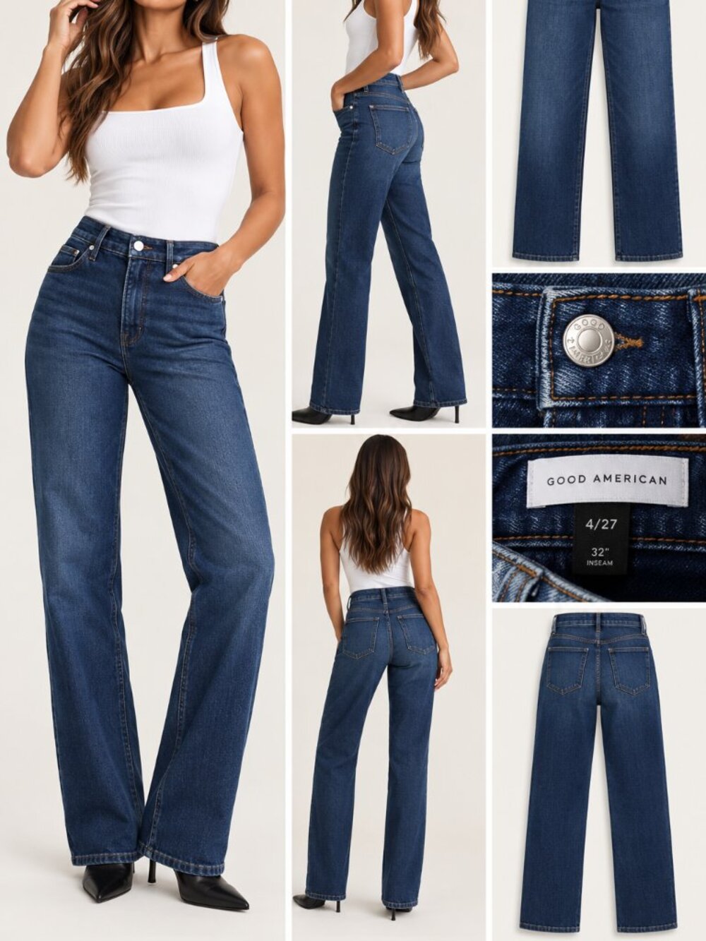 Good American Super High Rise Straight Jeans | Size 4/27 | Indigo 572 NWT